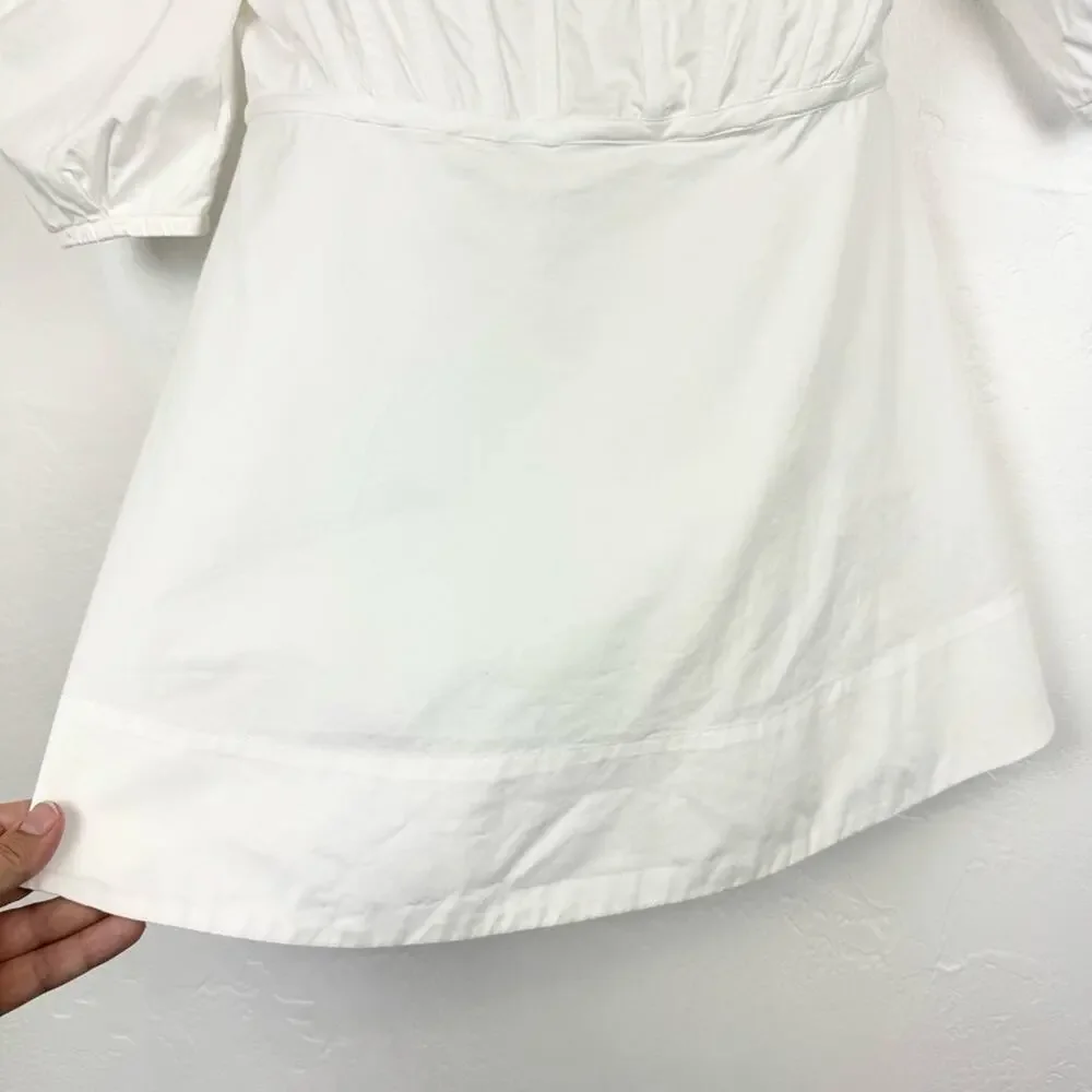 Tuckernuck White Nealy Scoop Neck Puff Sleeve Corset Peplum‎ Blouse Sz XS Preppy
